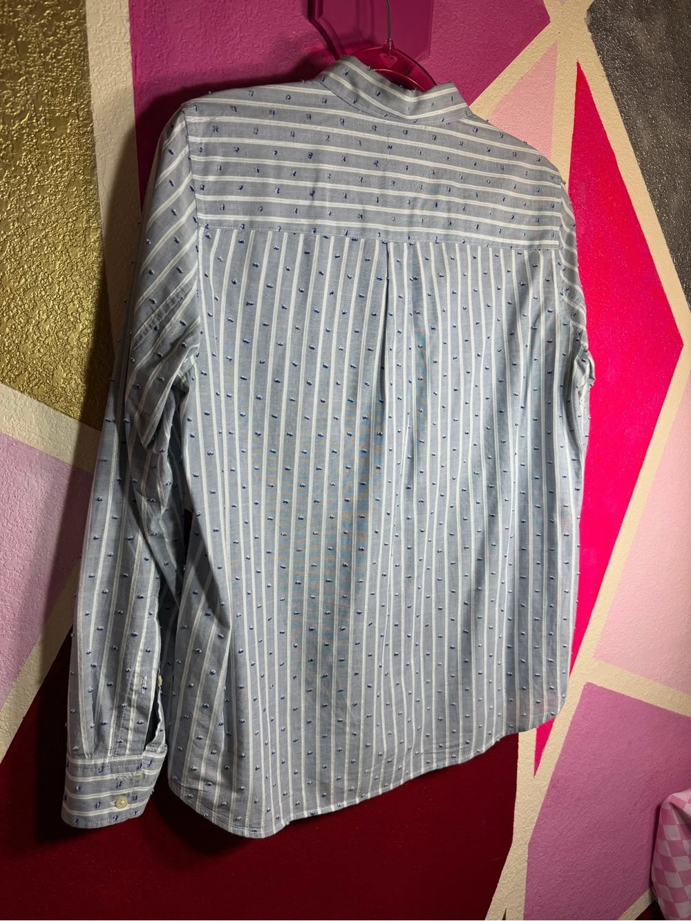 Gap Fitted Boyfriend Shirt Sz M Blue Striped Dobby Dot Button Up
